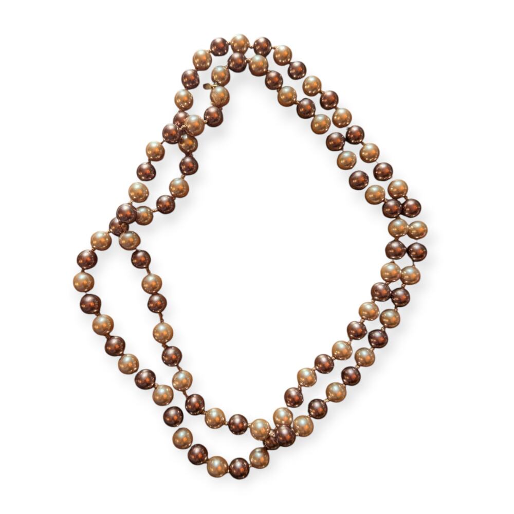 42" Glass Pearl Necklace Opera Length neutral beige and bronze Roman
